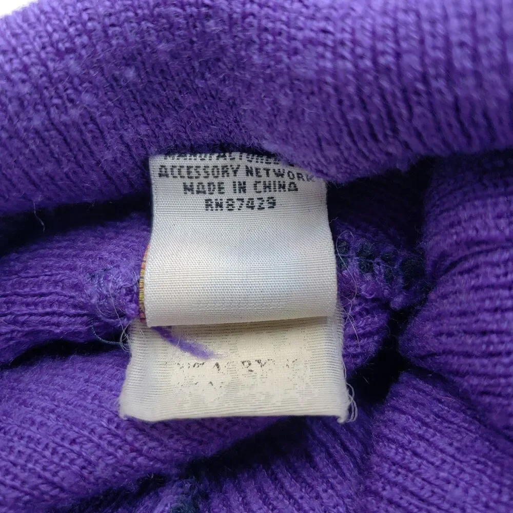 Vintage Disney Mickey Unlimited Minnie Mouse MOM Beanie Hat Purple Navy Knit Pom